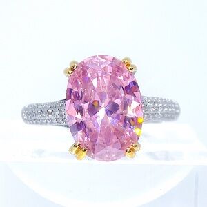 Elegant Pink crystal Oval engagement Ring - adjustable ring band